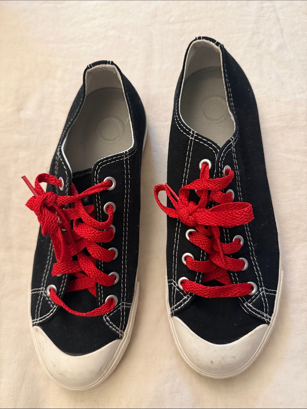 Muji Black Canvas Sneakers with Red Laces